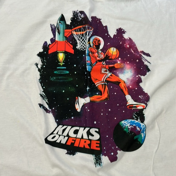 Nike Air Jordan On Fire White Basketball Graphic Tee - Picture 1 of 2